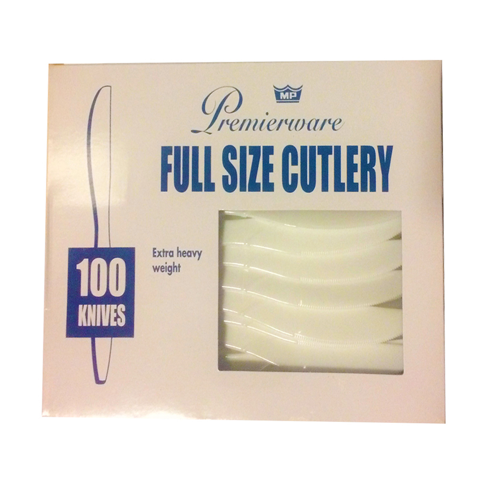 P21500WHT  Premierware Boxed Knife White Heavy Polystyrene 10/100 cs - P21500WHT WHITE KNIVES BOXED