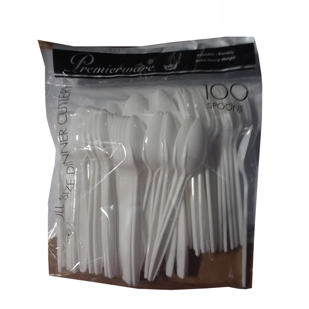 P51300WHT Premierware Polybag Spoon White Polystyrene 10/100 cs - P51300WHT WHT SPOON POLYBAGGED