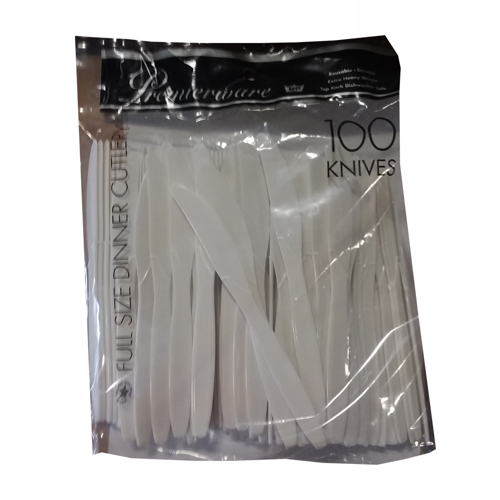 P51500WHT Premierware Polybag Knife White Polystyrene 10/100 cs - P51500WHT WHT KNIFE POLYBAGGED