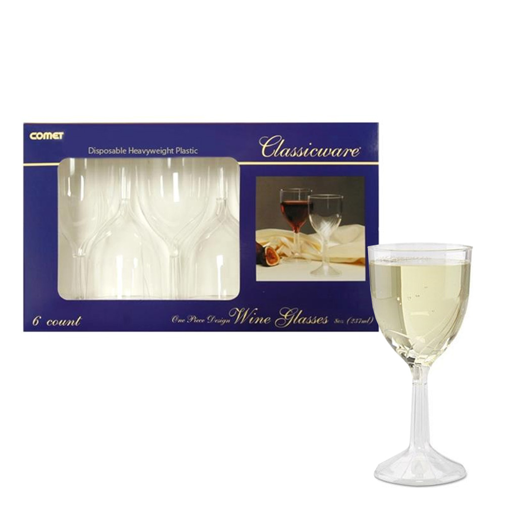 RCWSWN6 Classicware Wine Glass 8 oz. Clear Plastic 1pc 12/6 cs - RCWSWN6 8z 1PC WINE GLASS 12/6