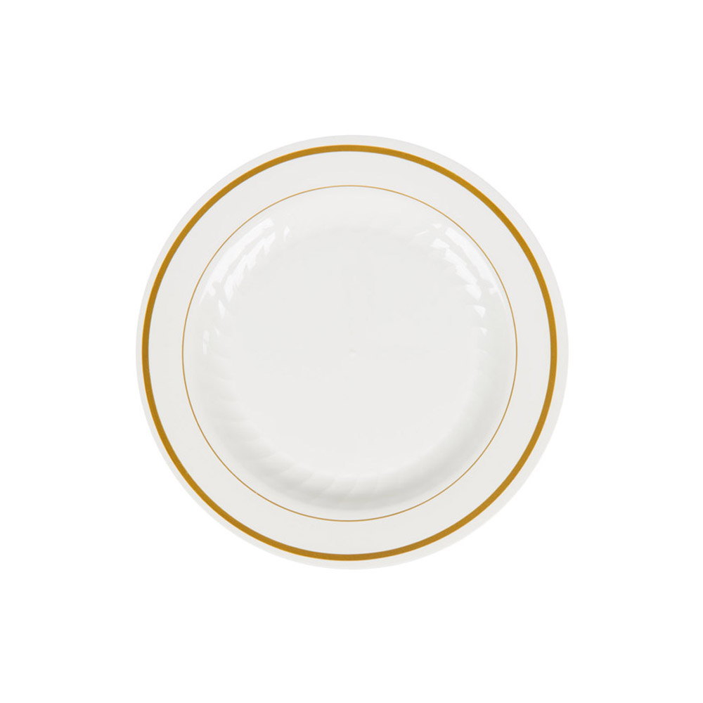 MP6IPREM Masterpiece Ivory 6" Plastic Plate w/Gold Trim 10/15 cs - MP6IPREM 6" IVY/GOLD MP PLATE