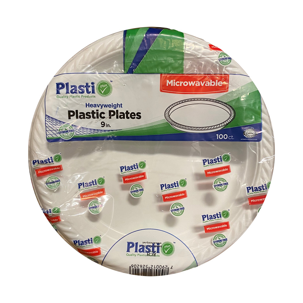 PPP-9100 White 9" Heavyweight Microwavable Plastic Plate 4/100 cs - PPP9-100 9"WH PLASTIPLUS PLATE