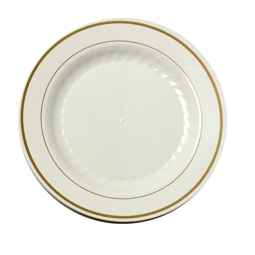 MP75IPREM Masterpiece Ivory 7.5" Plastic Plate w/Gold Trim 10/15 cs - MP75IPREM 7.5"IVY/GOLD MPPLATE