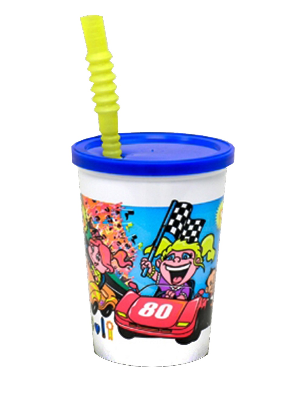 VK3CARS Kids' Cups Printed 12 oz. Plastic Race Cars Cup w/Straw & Lid 250/cs - VK3CARS 12z KIDS CUP W/LD&STR