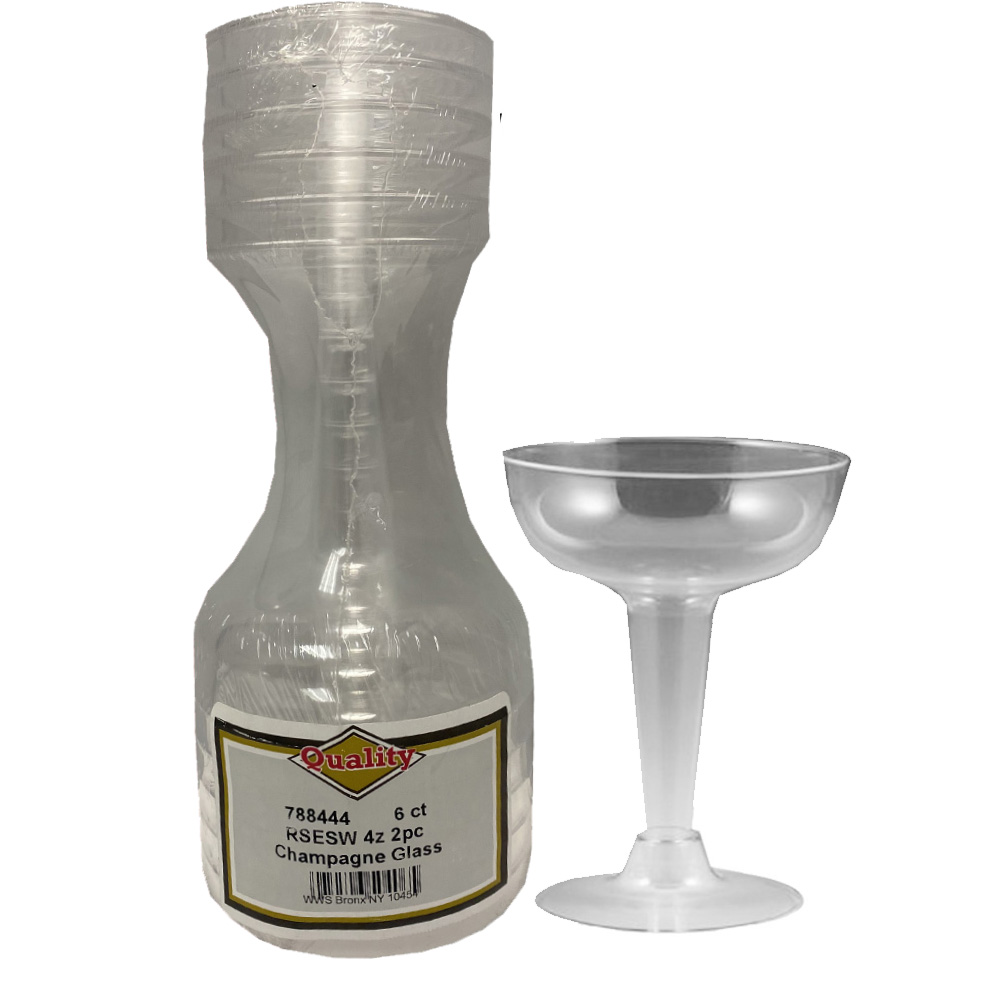 RS4SW Quality Collection Champagne Glass 4 oz. Clear Plastic 2pc 24/6 cs