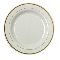 MP9IPREM Masterpiece Ivory 9" Plastic Plate w/Gold Trim 10/15 cs - MP9IPREM 9"IVORY/GOLD MP PLATE