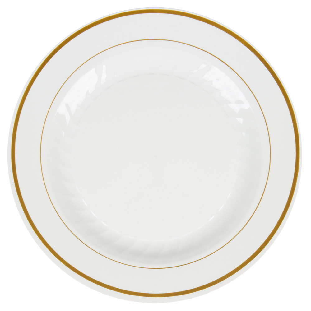 MP10IPREM Masterpiece Ivory 10.25" Plastic Plate w/Gold Trim 10/12 cs - MP10IPREM 10.25 IVY/GLD MP PLT