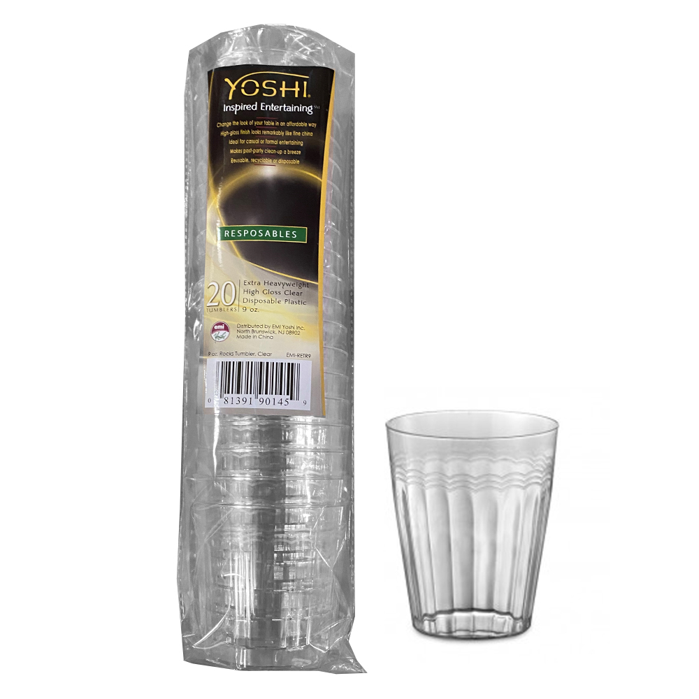 EMI-RETR9 Resposables Clear 9 oz. Extra Heavy Plastic Tumbler 12/20 cs - EMI-RETR9 9z ROCKS XHVY TUMBLR