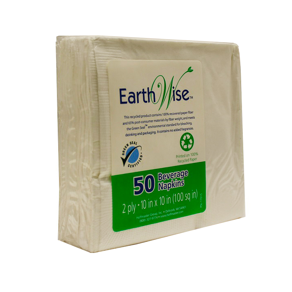 310A/057302 White Earth Wise Beverage Napkin 2 ply 60/50 cs - 310A/057302 ERTH 2P WHT BEVNAP