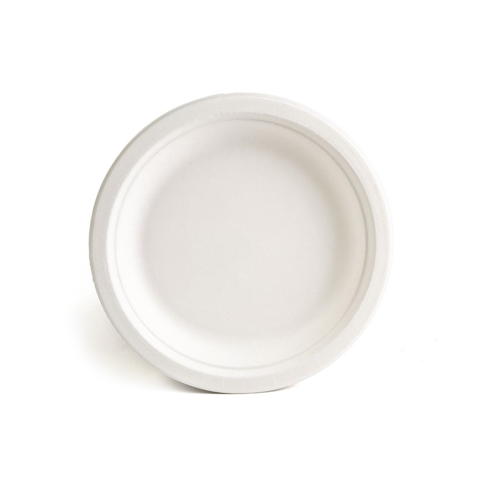 PF-EV-P007 Evolution White 7" Bagasse Plate 8/125 cs - PF-EV-P007 EVO 7" ROUND PLATE