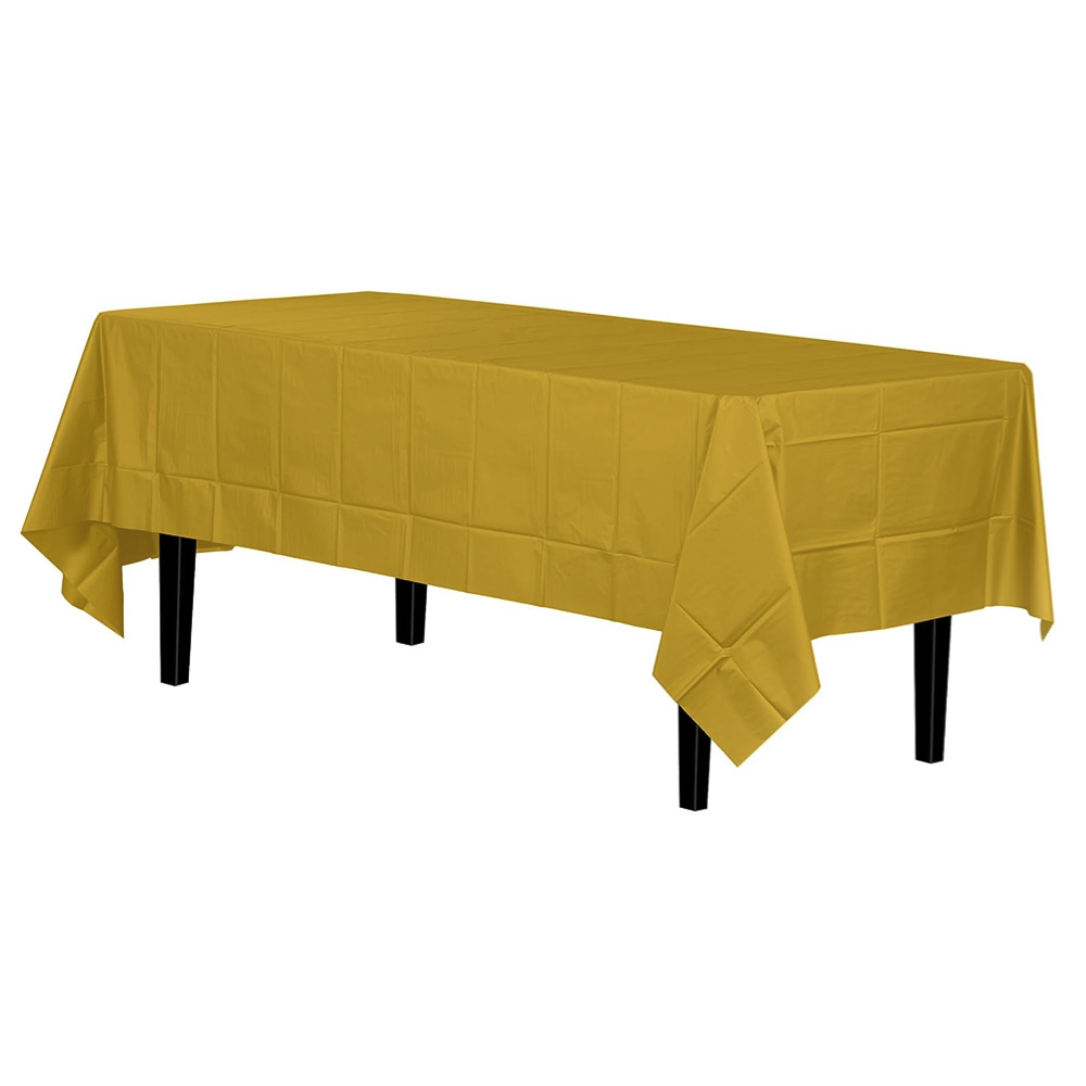 21103 Gold 54"x108" Plastic Table Cover 48/cs - 21103 54x108 GOLD PLAS TBLCVER