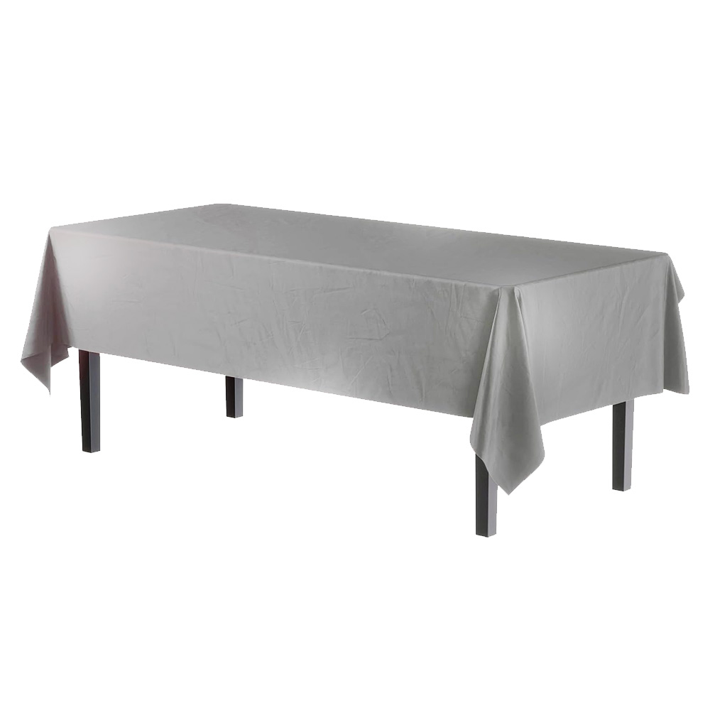 21107 Silver 54"x108" Plastic Table Cover 48/cs - 21107 54x108 SLVR PLAS TBLCVER
