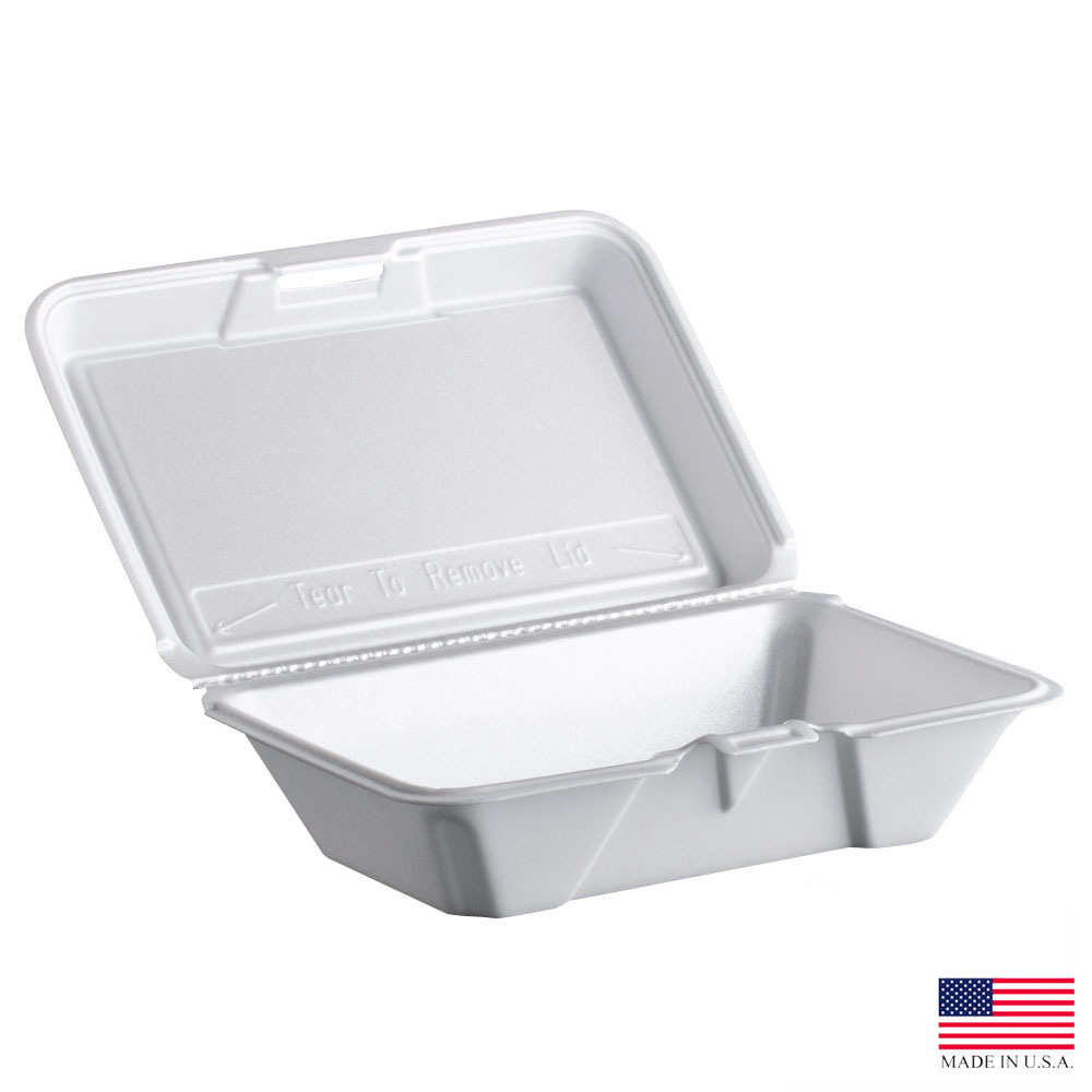 205HT1 Performer White 9.3"x6.4"x2.9" Rectangular Foam Hinged Container 2/100 cs