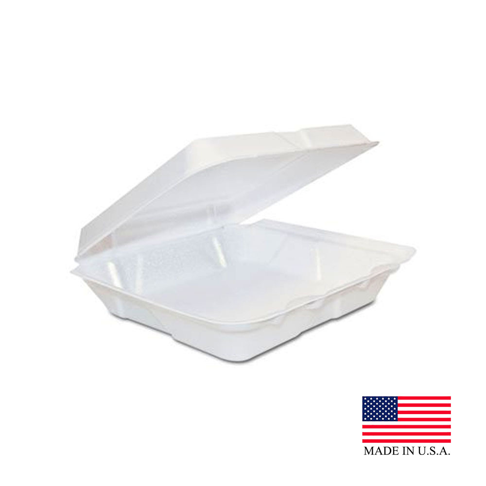 80HT1R White 8"x7.5"x2.2" 1 Compartment Foam Hinged Container 2/100 cs - 80HT1R SM 1CMP FOAM HING CONT