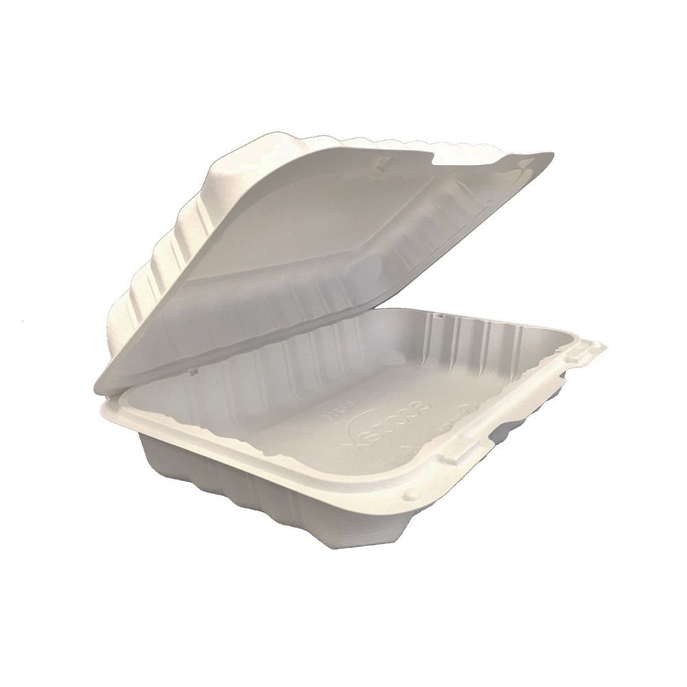 PP206 Ivory 9"x6"x2" Rectangular Polypro 1 Compartment Pebble Box Hinged Container 150/cs - PP206 IV/W 1CP 9X6X2 PPHNG CON