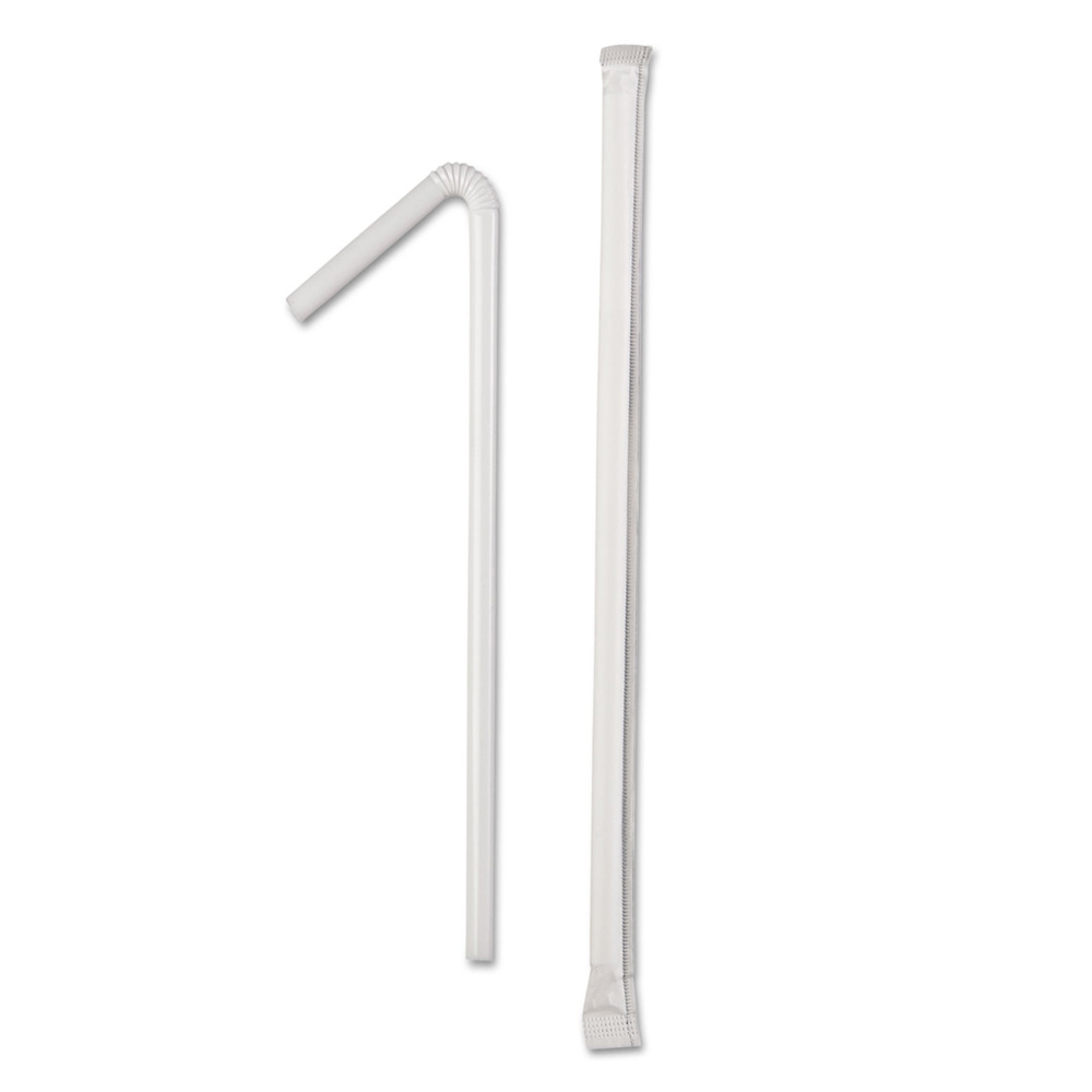 118 White 7.75" Wrapped Flex Straw 24/300 cs - 118 WHITE 7.75 WRAP FLEX STRAW