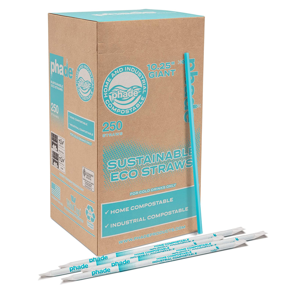 511168 Phade Teal 10.25" Paper Wrapped Giant Biodegradable Straw 8/250 cs - 511168 TEAL10.25 GTWRBIOD STRW