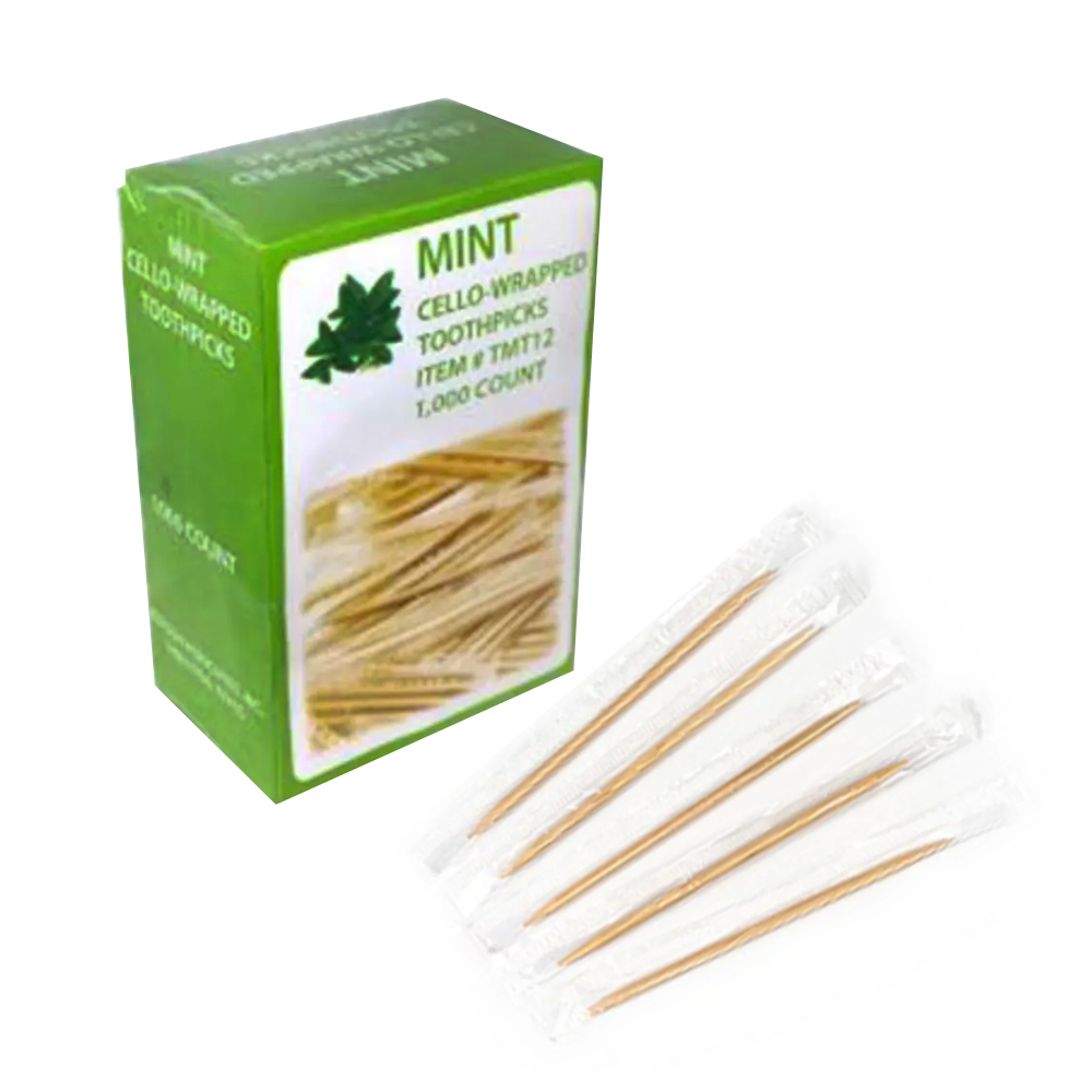 TMT12 Wrapped Wood Mint Toothpick 12/1000 cs - TMT12 MINT INDV WRPD TOOTHPICK