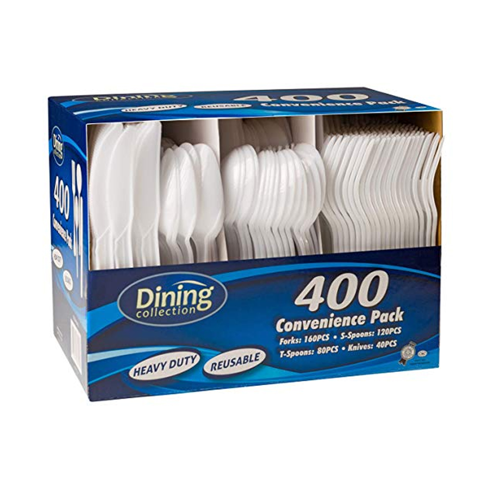 06438 Dining Collection Boxed Assorted Fork, Knife, Teaspoon & Soup Spoon Combo White 10/400 - 06438 WHT LG COMBO.PK(F,K,T,SS