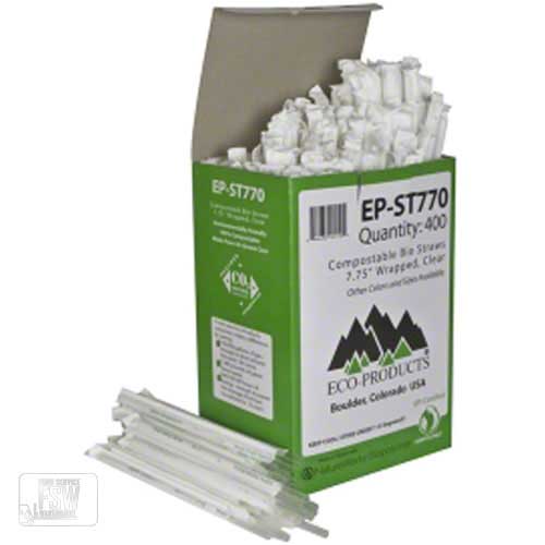 EP-ST770  Wrapped Straw 7.75" Clear Compostable Boxed 5mm Dia. 24/400 cs