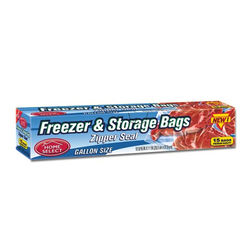 6079-24 Home Select Freezer/Storage Bag 16"x11" 1 Gal. Clear Plastic w/Zipper Seal 24/15 - 6079-24 GL ZIP FREZR STORG BG