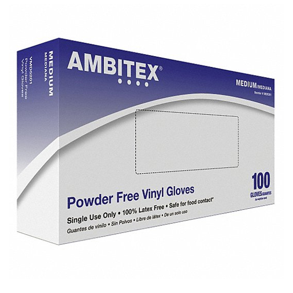 VMD5201 Ambitex Clear Medium Multi-Purpose Vinyl Gloves 10/100 cs - GVP9-MD-1 MED PF VINYL GLOVE