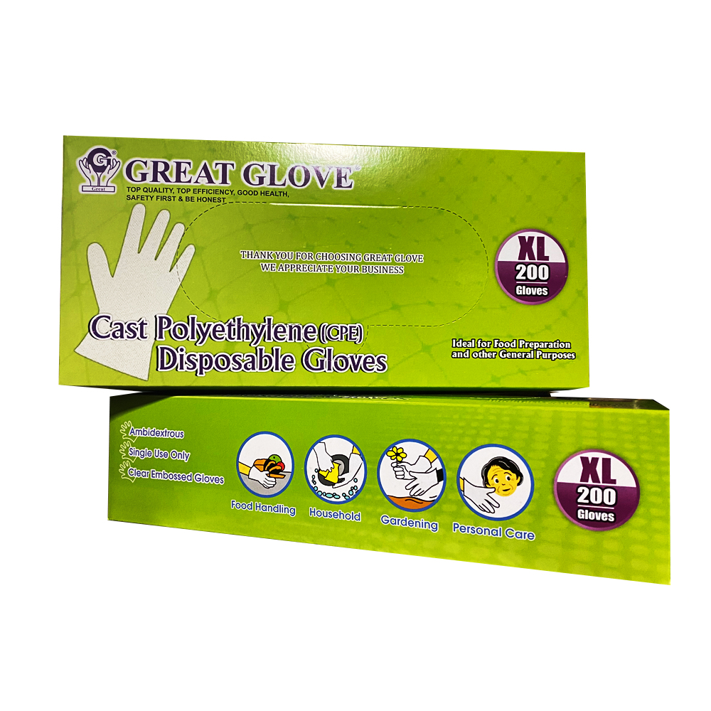 CPE200-XL Great Love Clear Extra Large Embossed Cast Poly Gloves 10/200 cs - CPE200-XL XL CAST POLY GLOVES