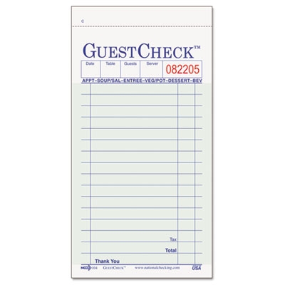 104-50 Green 2 Part 16 Line Carbon Paper Guest Checks 50/50 cs