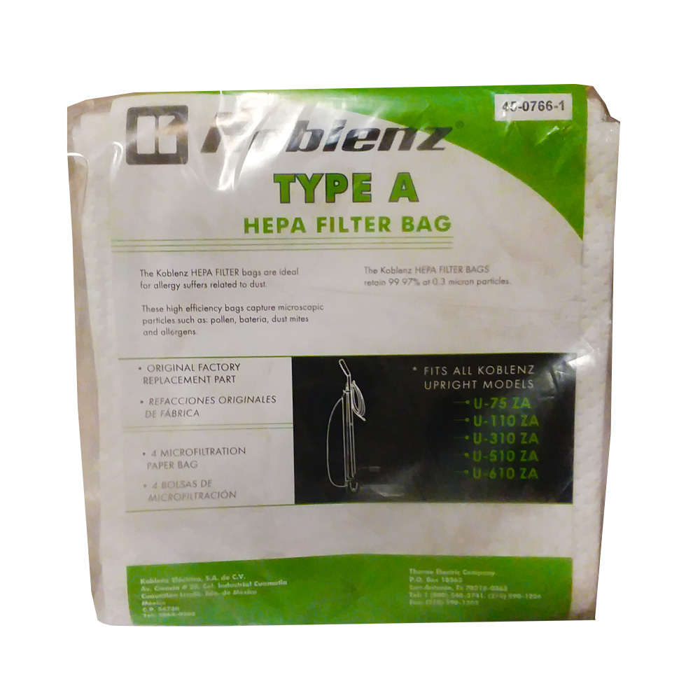 4507661 Koblenz Type A HEPA Filter Bags 4/pk - 4507661 TYPE A HEPA FIL BG KOB