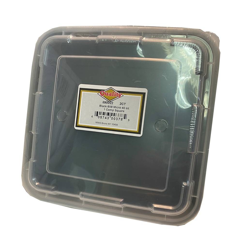 36/2 Black 8"x8" Square 40 oz. 1 Compartment 2pc Microwavable Container & Lid 36/2 cs - MICRO BK 40z SQ 8X8 1CMP 2PC