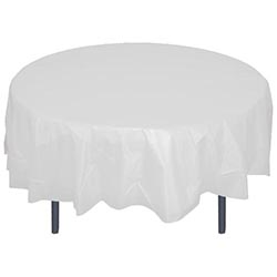 91023 White 84" Round Plastic Table Cover 48/cs - 21118 84" RD WHITE PLST TBCVR