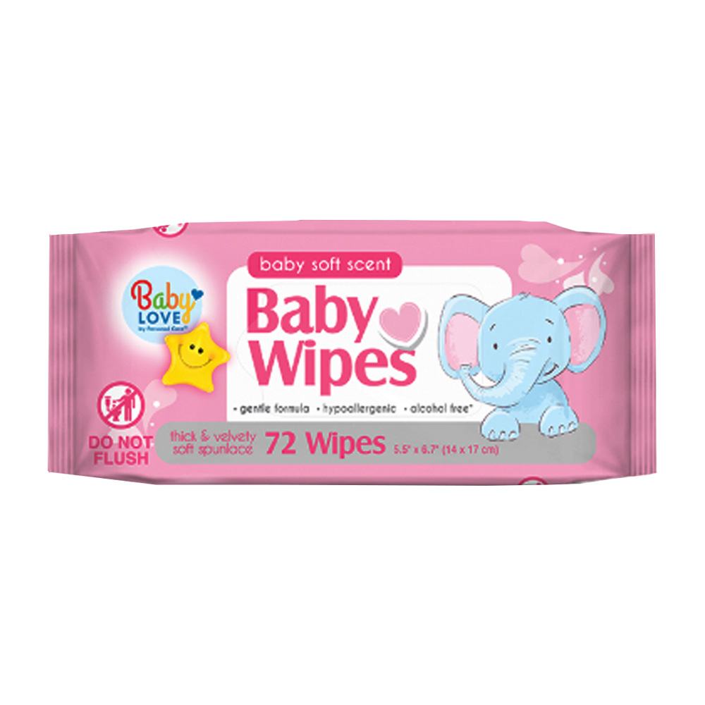 10486-12 Baby Love 6.3"x6.7" Gentle Formula Alcohol Free Baby Wipes  12/72 cs