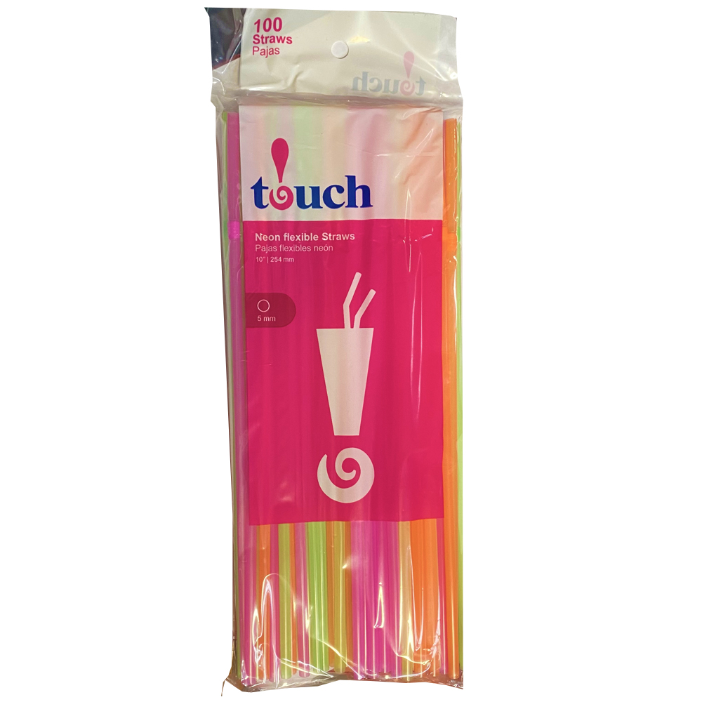 92-306U Unwrapped Flex Straw 10" Asst. Neon Plastic Polybag 24/100 cs