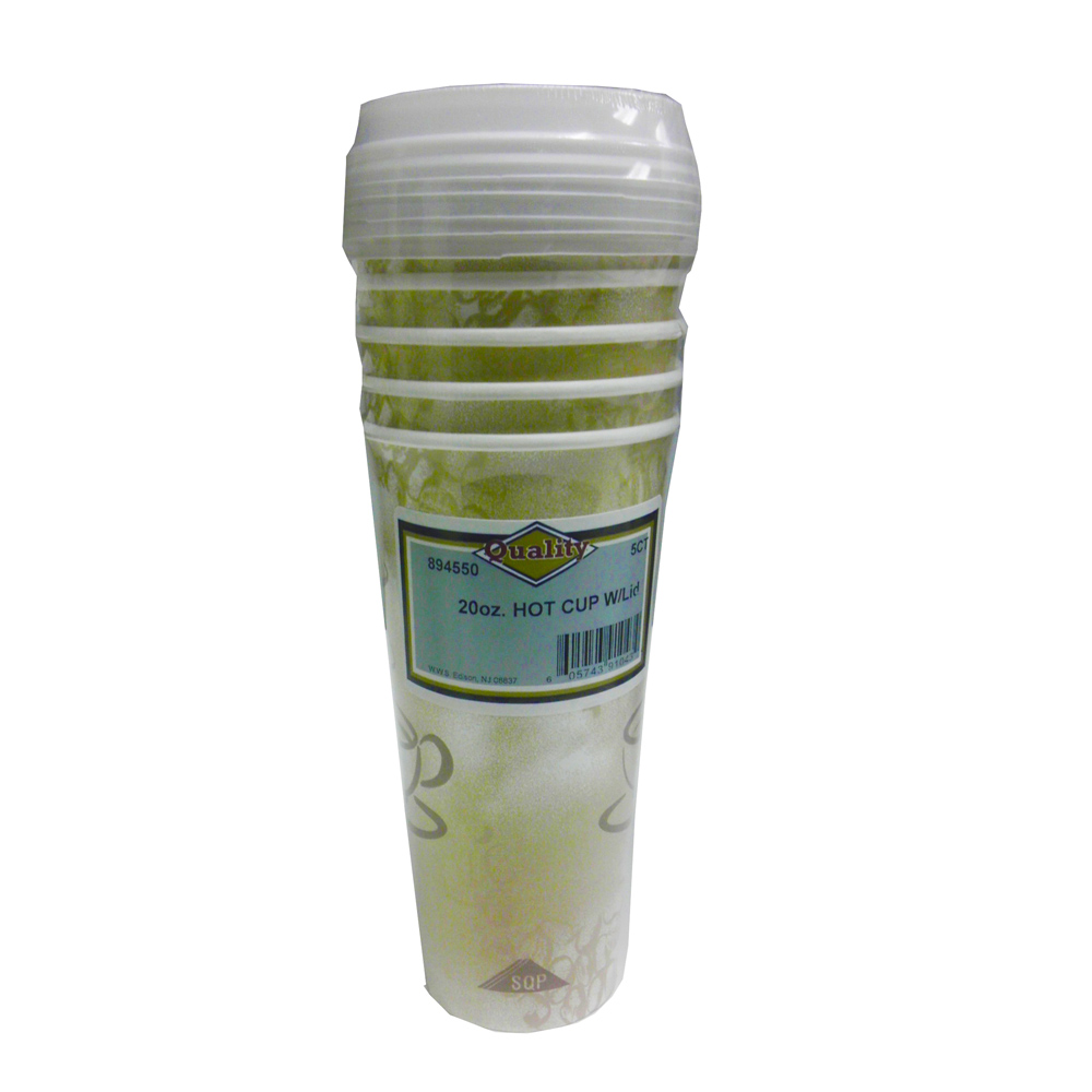 20 OZ Quality Printed 20 oz. Paper Hot Cup & Lid Combo 48/5 cs - PAPER HOTCUP 20z WITH LID 48/5