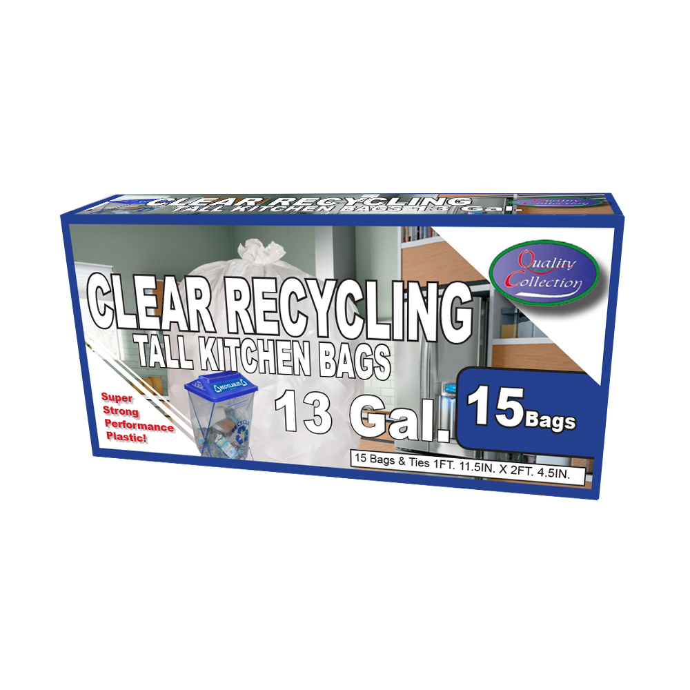 B36/15C Quality Collection Tall Recycling Kitchen 13 Gal. Clear Plastic Bags & Ties 36/15 cs - B36/15C 13 GL CLR RECYCLNG BAG