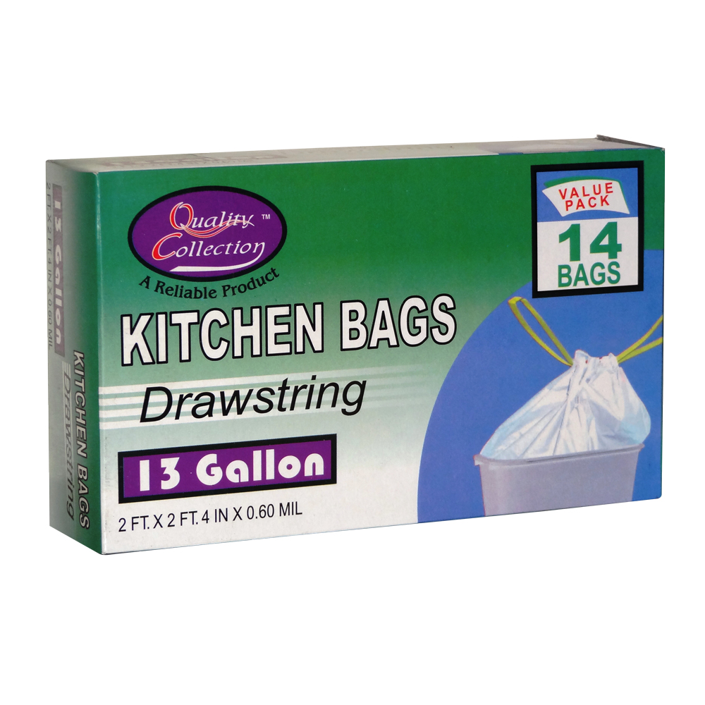 B50B Quality Collection Kitchen Bag 13 Gal. White Plastic Drawstring  36/14 cs