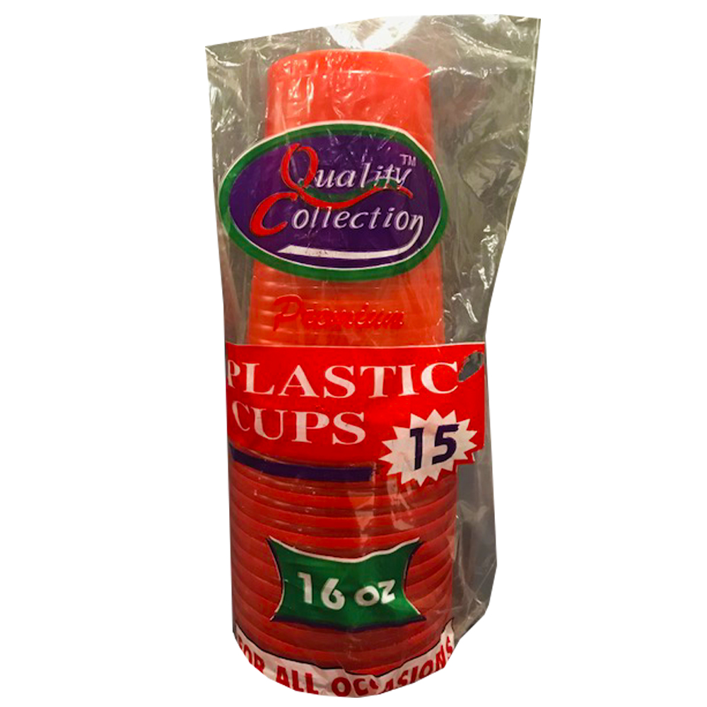 C108R Red 16 oz. Retail Plastic Cold Cup 36/15 cs - C108R 16z RED PLASTIC CUPS