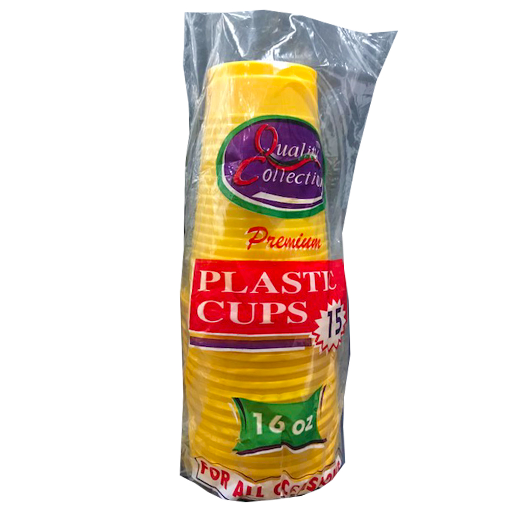 C108Y Yellow 16 oz. Retail Plastic Cold Cup 36/15 cs - C108Y  16z YELLOW PLASTIC CUPS