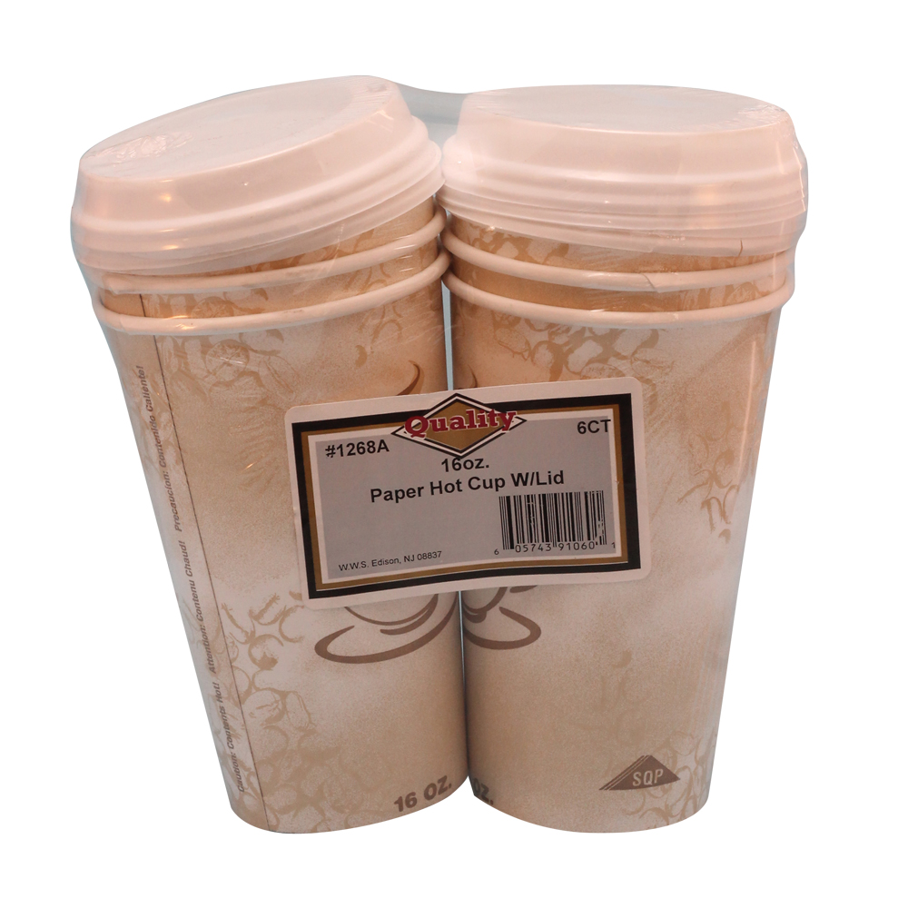 1268A Quality Printed 16 oz. Retail Paper Hot Cup & Lid Combo 36/6 cs - PAPER HOT CUP 16z & LID  36/6