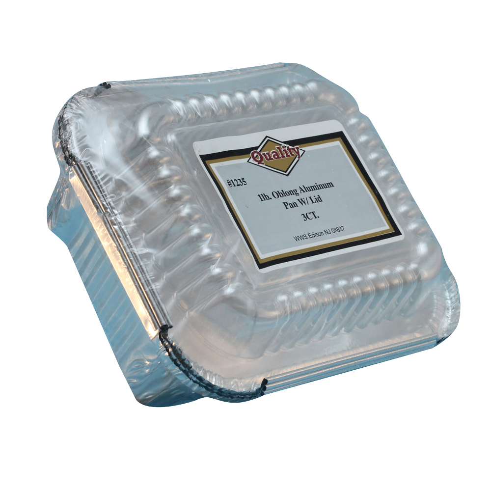 ALUM Quality Aluminum 1 lb. Oblong Pan w/Dome Lid Combo 48/3 cs - ALUM 1 LB PAN CLEAR LID  48/3