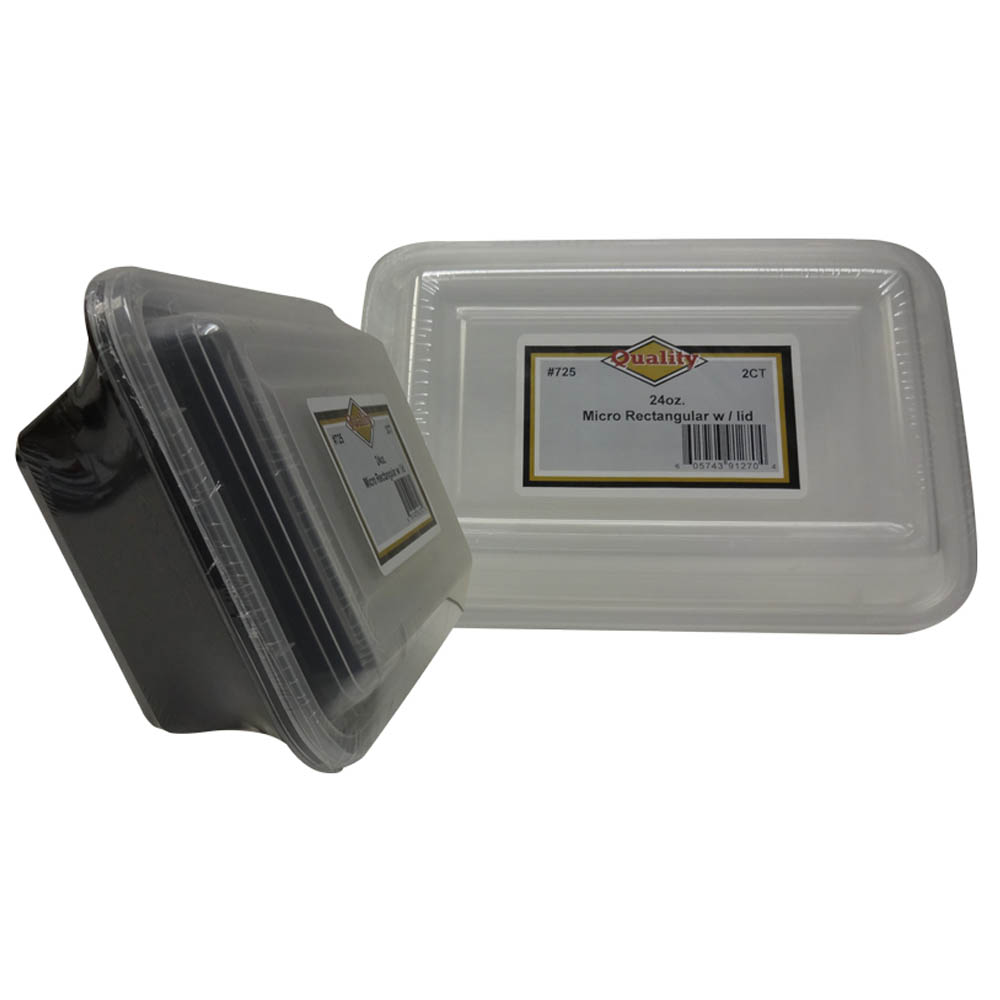 725 Black/White 24 oz. Rectangular Plastic Microwavable Container & Lid Combo 48/2 cs - MCRWVBL 24z REC BLK CMBO 48/2