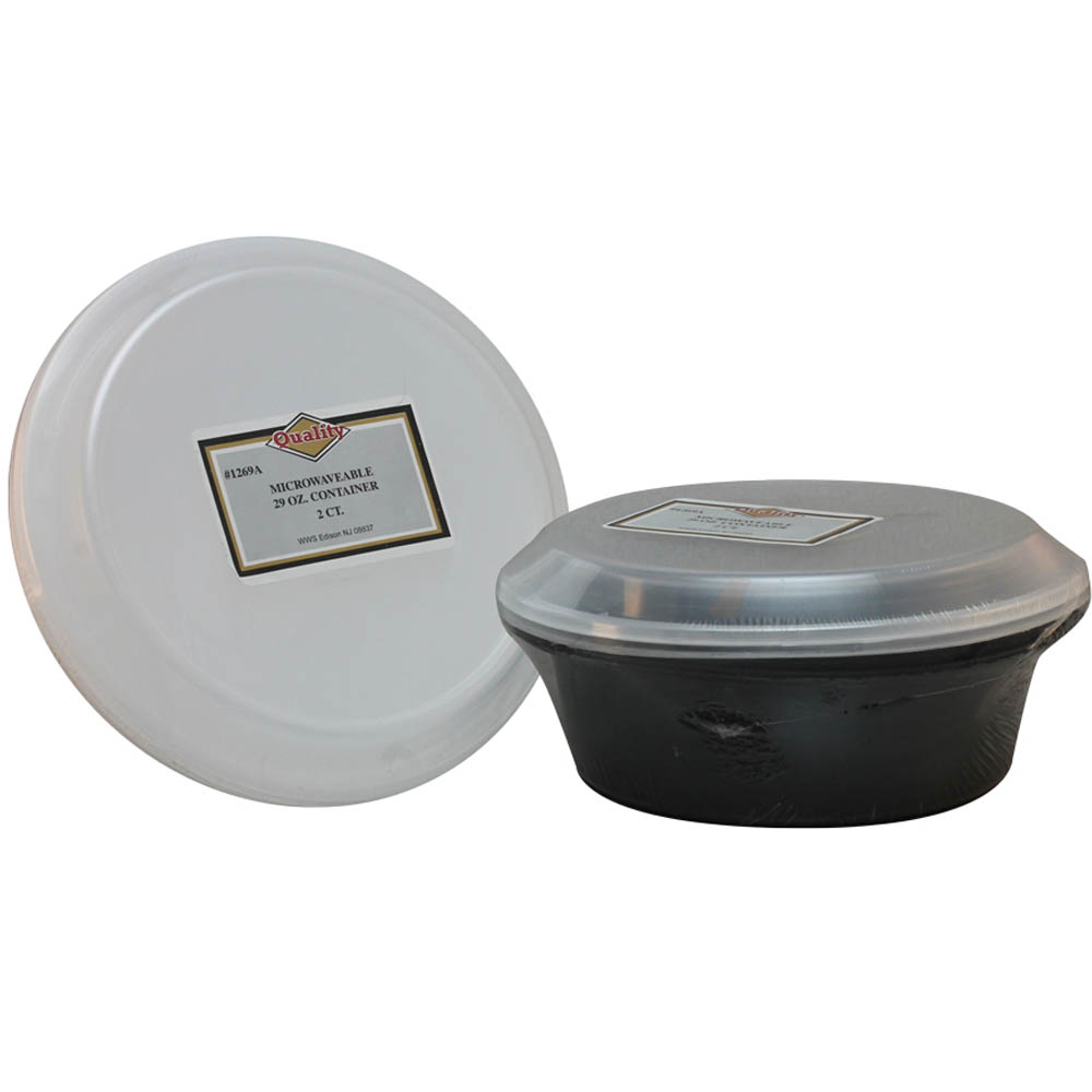 1269A/72 Black/White 29 oz. Plastic Microwavable Container & Lid Combo 72/2 cs - MCRWVBL 29z RND BLK COMBO 72/2