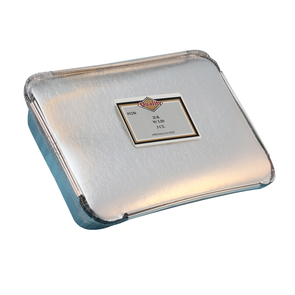 1236/72CB Quality Aluminum 2 lb. Oblong Pan w/Board Lid Combo 72/3 cs - ALUM 2 LB OBLONG & BD LID 72/3