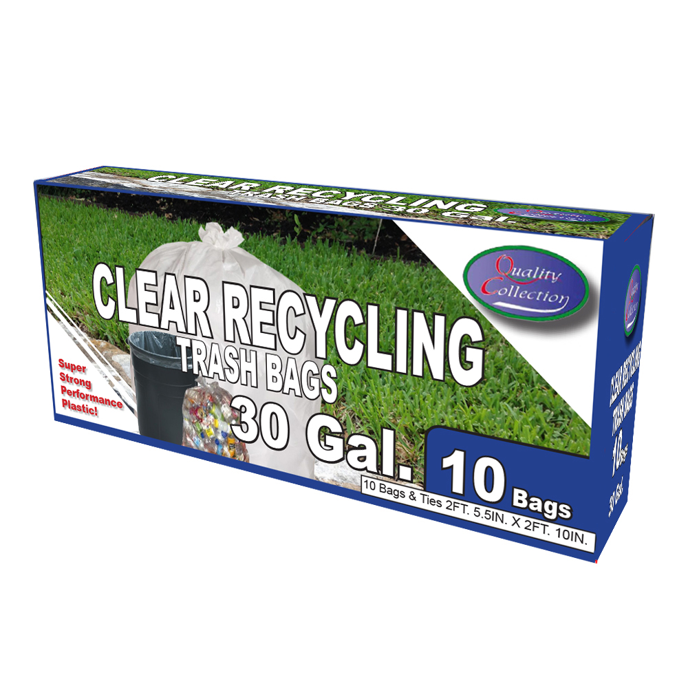 B36/10C Quality Collection Recycling Trash Bag 30 Gal. Clear Plastic Bags & Ties  36/10 cs - B36/10C 30 GL CLEAR RECYC BAGS
