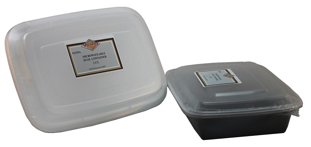 1259A/72 Black/White 38 oz. Rectangular Plastic Microwavable Container & Lid Combo 72/2 cs