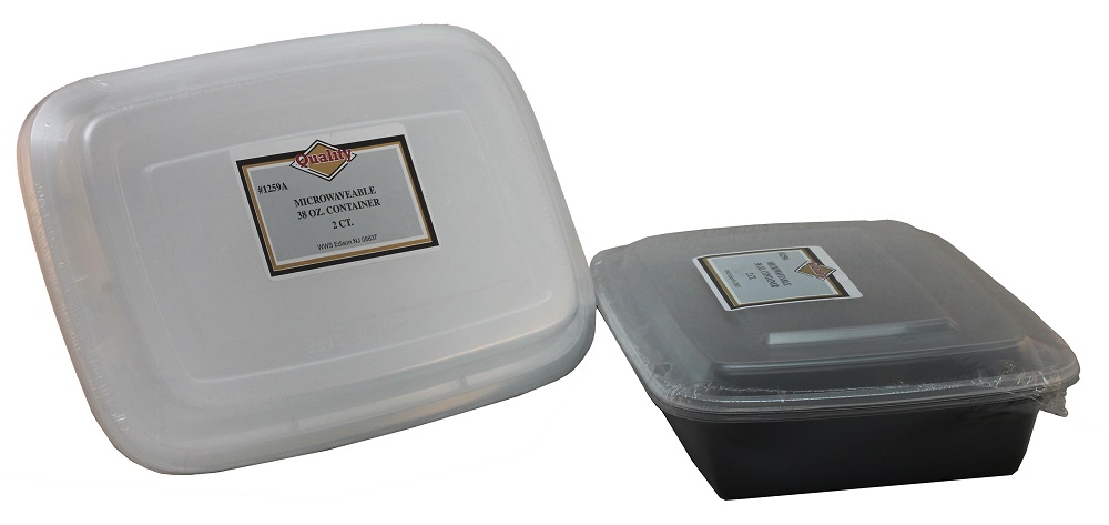 1259A/72 Black/White 38 oz. Rectangular Plastic Microwavable Container & Lid Combo 72/2 cs - MCRWVBL 38z REC BK COMBO 72/2