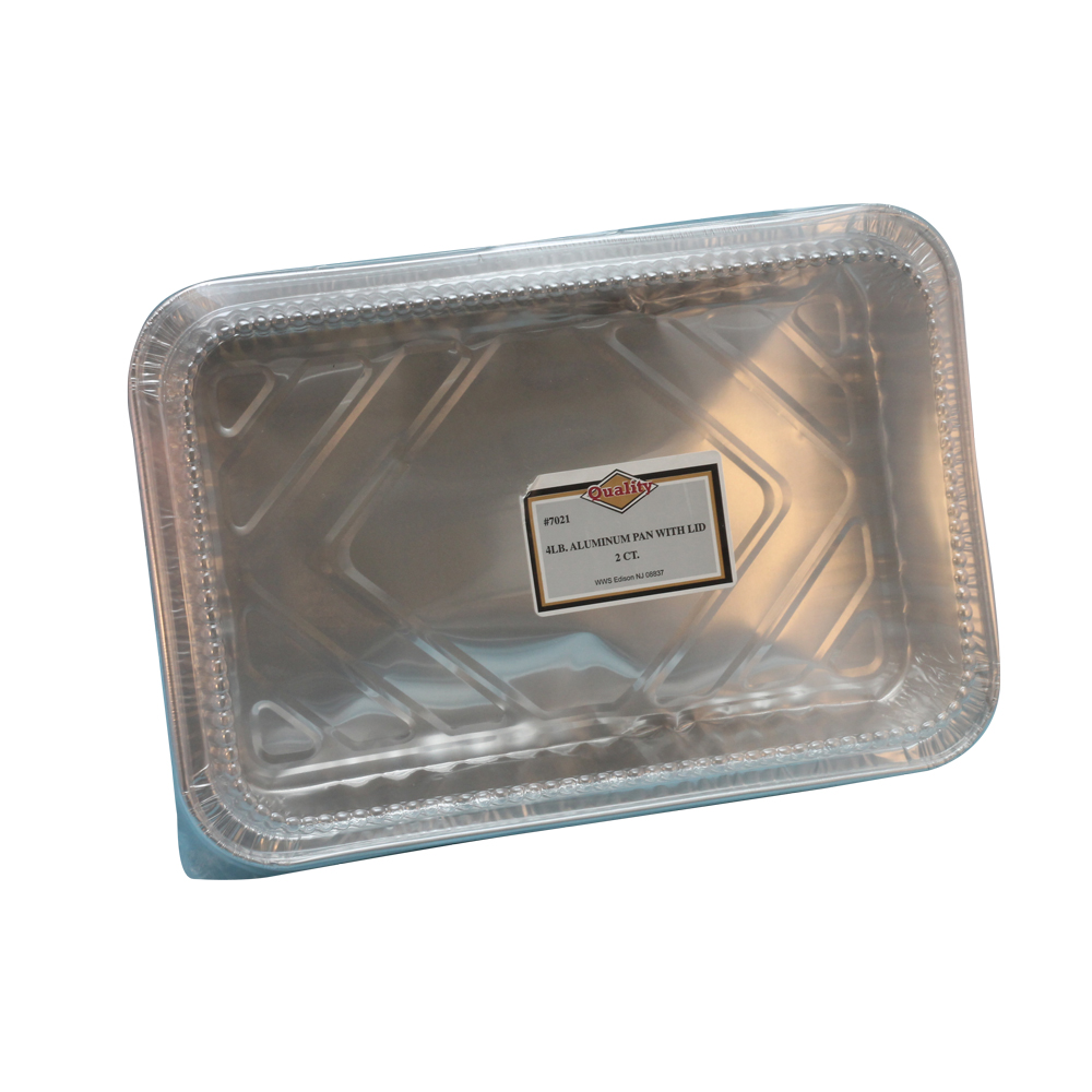 7021PL Quality Aluminum 4 lb. Oblong Pan w/Dome Lid Combo 36/2 cs - ALUM 4 LB OBLONG & CLRLID 36/2