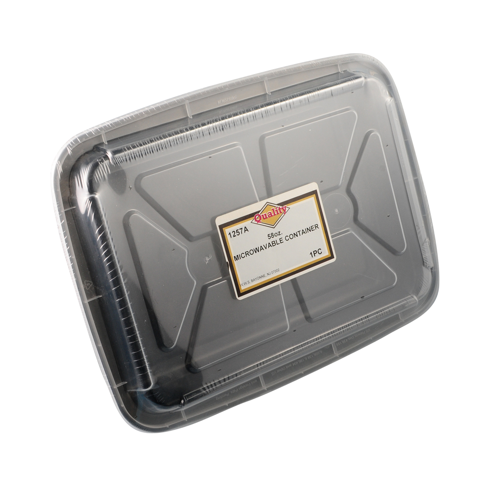 1257A Black 58 oz. Rectangular Plastic Microwavable Container & Lid Combo 24/cs - MCRWVBL 58z REC BLK CMBO 24/1