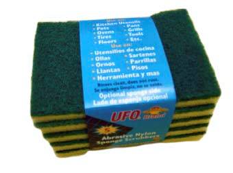 914-0036 Green & Yellow 5.25"x3.75"x0.5" Abrasive Nylon Sponge Scrub Pads 5pk 36/5 cs - 914-0036 NYLON SPNGE SCRUBRpk5