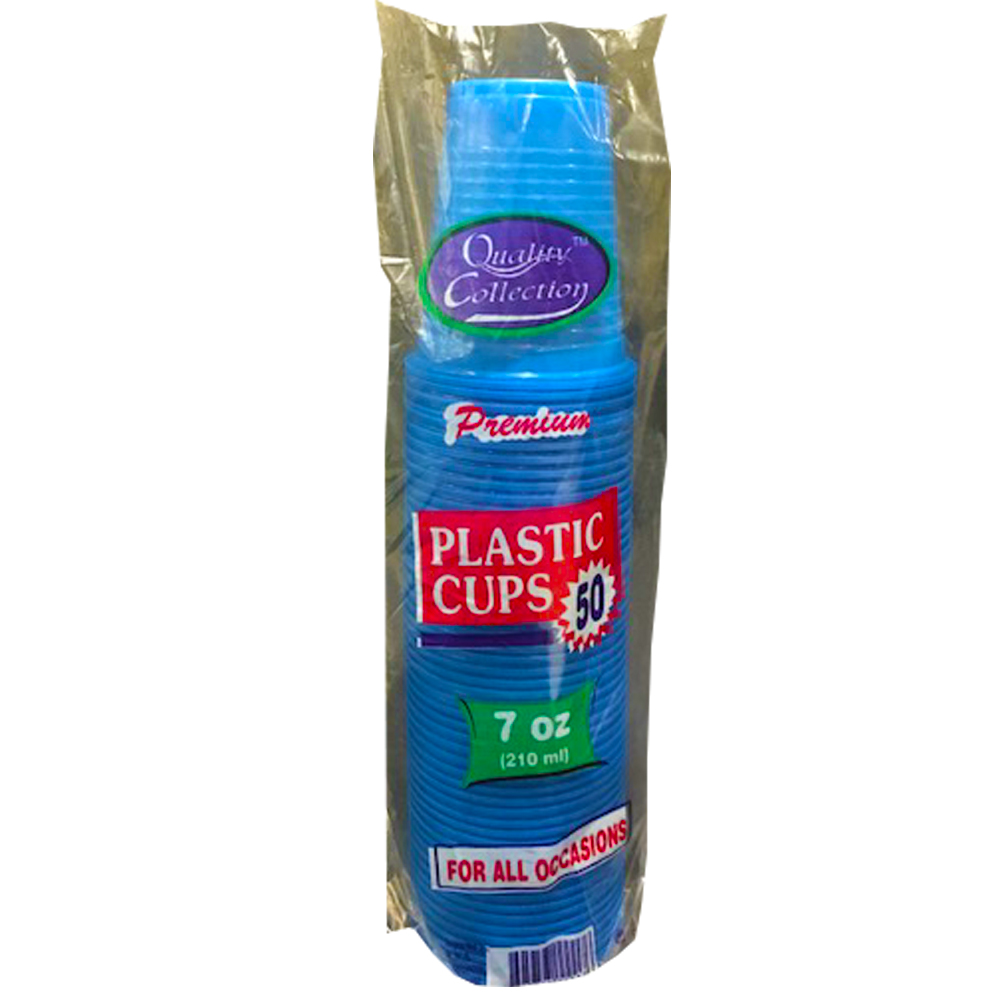 POL-011-B Blue 7 oz. Retail Plastic Cold Cup 48/50 cs - POL-011-B 7z BLUE PLASTIC CUPS